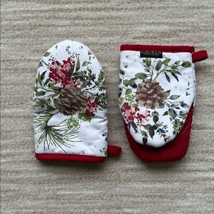 LAUREN RALPH LAUREN Mini Oven Mitts PINE CONE SET OF 2 Silicone Cotton Potholder